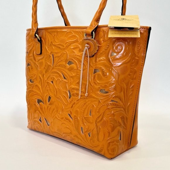 Patricia Nash Adeline Burnished Cut out Tooled Leather Tote in Sun Yellow - Picture 4 of 10